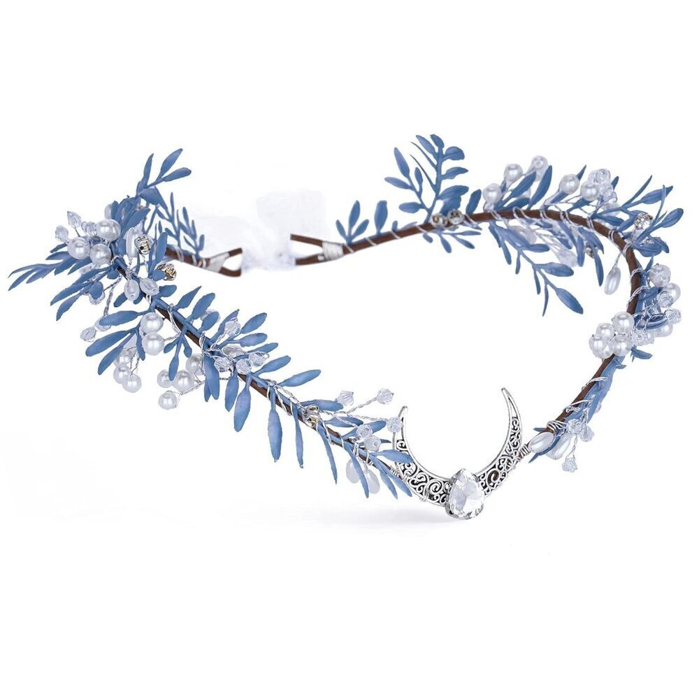 Handmade Bridal Moon Crown Silver Flowers Pearl Headband for Weddings Events